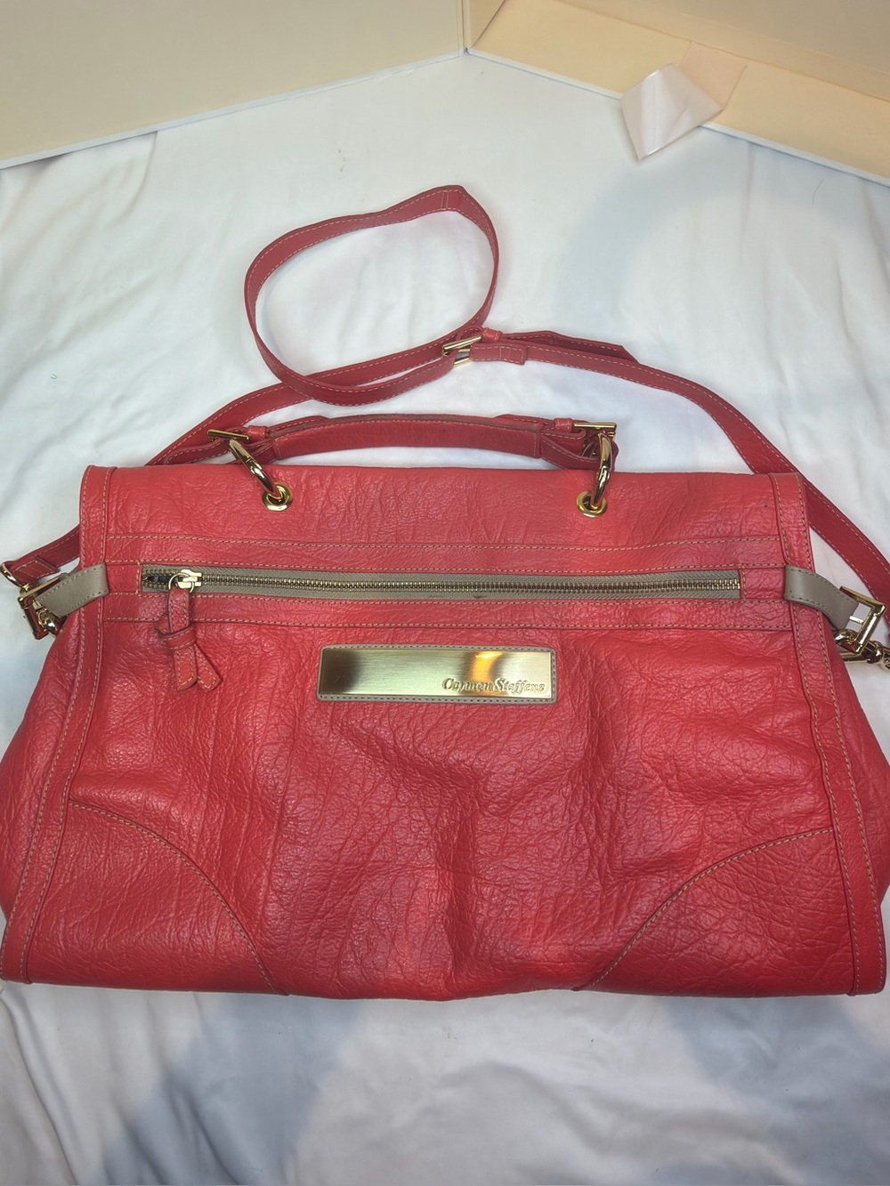Carmen Steffens Brazilian Leather Handbag Coral Gold Hardware Shoulder Bag